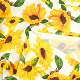 Coton imprimé tournesol jaune fond blanc