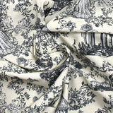 Coton imprimé toile de Jouy Maël gris fond écru