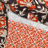 Coton matelassé double face fleurs et arabesque marron au mètre
