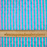 Coton matelassé double face rayure rose et turquoise au mètre