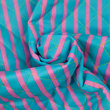 Coton matelassé double face rayure rose et turquoise au mètre