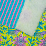 Coton matelassé double face rayure rose et turquoise au mètre