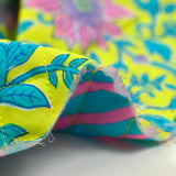 Coton matelassé double face rayure rose et turquoise au mètre