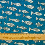 Coton matelassé double face poisson bleu et marine au mètre