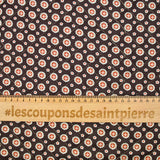 Coton matelassé double face cercle et fleurs marron au mètre