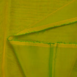 Mousseline 100% soie unie jaune olive changeant vert
