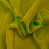 Mousseline 100% soie unie jaune olive changeant vert