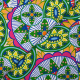 Coton imprimé ethnique Veendam vert et fuchsia