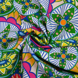 Coton imprimé ethnique Veendam vert et fuchsia