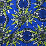 Coton imprimé ethnique Eindhoven vert fond bleu