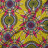 Coton imprimé ethnique Eindhoven fuchsia fond jaune