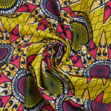 Coton imprimé ethnique Eindhoven fuchsia fond jaune