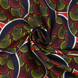 Coton imprimé ethnique Sneek rouge et bleu nuit