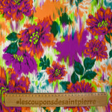 Satin de viscose imprimé brume florale violet fond blanc