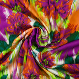 Satin de viscose imprimé brume florale violet fond blanc