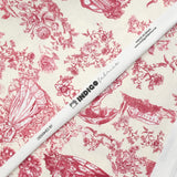 Cotton printed toile de Jouy Maël burgundy ecru background