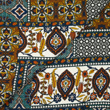 Satin de viscose imprimé patchwork ornement orange, canard et marine