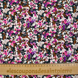 Viscose imprimée les fleurs d'Ornella violet, fuchsia et marron