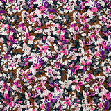 Viscose imprimée les fleurs d'Ornella violet, fuchsia et marron