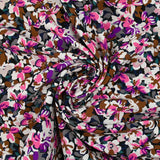 Viscose imprimée les fleurs d'Ornella violet, fuchsia et marron
