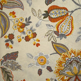 Polycoton imprimé fleurs majestueuses jaune et orange fond écru
