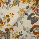Polycoton imprimé fleurs majestueuses jaune et orange fond écru