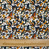Viscose imprimée les fleurs d'Ornella orange brûlé, canard et marine