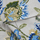 Polycoton imprimé fleurs majestueuses bleu et kaki fond gris