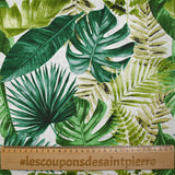 Polycoton imprimé jungle de feuilles vert fond blanc