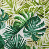 Polycoton imprimé jungle de feuilles vert fond blanc