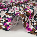 Viscose imprimée les fleurs d'Ornella violet, fuchsia et marron