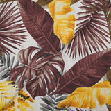 Polycoton imprimé jungle de feuilles jaune et marron fond blanc
