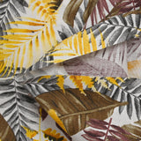 Polycoton imprimé jungle de feuilles jaune et marron fond blanc