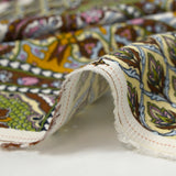 Satin de viscose imprimé patchwork ornement marron, vert pomme et ocre