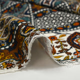 Satin de viscose imprimé patchwork ornement orange, canard et marine