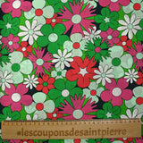 Water green, meadow green and magenta disco flower print cotton