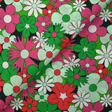 Water green, meadow green and magenta disco flower print cotton