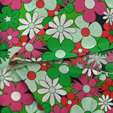 Water green, meadow green and magenta disco flower print cotton
