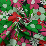 Water green, meadow green and magenta disco flower print cotton