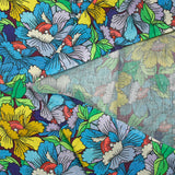 Algodón estampado constelaciones florales azules