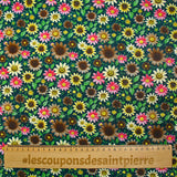 Cotton printed field of daisies with petroleum background