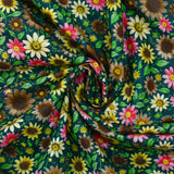 Cotton printed field of daisies with petroleum background