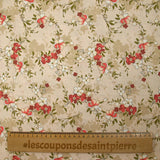 Popeline de coton imprimée fleurs et ses ombres fond écru