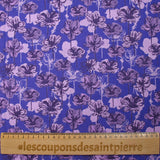 Cotton poplin printed silhouette in lilac flowers indigo background