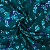 Popeline de coton imprimée fleurs turquoise fond bleu foncé