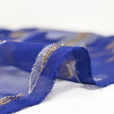 Mousseline de Soie dévorée Tlija or et argent fond bleu roi