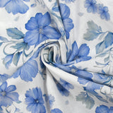 Popeline de coton imprimée porcelaine en fleurs bleues fond blanc