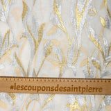 Mousseline de Soie dévorée Tlija or et argent fond blanc cassé