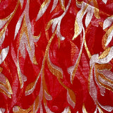 Mousseline de Soie dévorée Tlija or et argent fond rouge