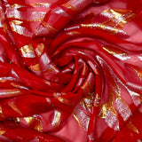Mousseline de Soie dévorée Tlija or et argent fond rouge